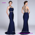 Formal Evening Dress Trumpet Mermaid Jewel Sweep Brush Train Tulle Jersey with Beading